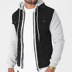 Meilleure affaire 🔔 Veste Jean A Capuche 56 Noir Gris Chiné de Black Industry 😉