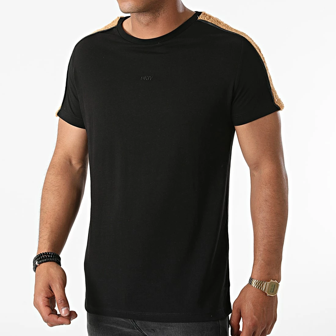 Bon marché ❤️ Tee 👚 Shirt A Bandes Fourrure T-145 Noir Marron de Black Industry 🧨 2 Bon marché ❤️ Tee 👚 Shirt A Bandes Fourrure T-145 Noir Marron de Black Industry 🧨