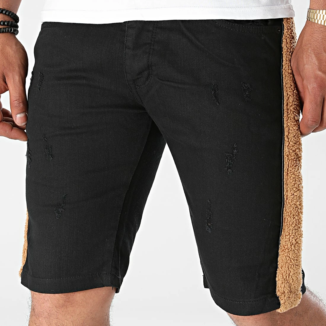 Meilleure vente 😍 Short Jean A Bandes Fourrure P516 Noir Marron de Black Industry 🌟 2 Meilleure vente 😍 Short Jean A Bandes Fourrure P516 Noir Marron de Black Industry 🌟