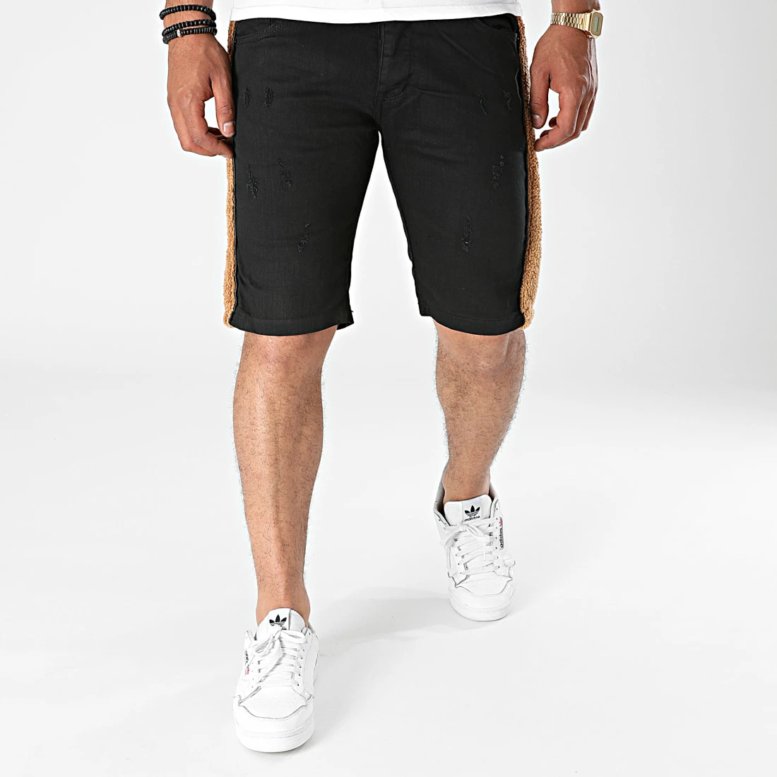 Meilleure vente 😍 Short Jean A Bandes Fourrure P516 Noir Marron de Black Industry 🌟 3 Meilleure vente 😍 Short Jean A Bandes Fourrure P516 Noir Marron de Black Industry 🌟 – Image 2