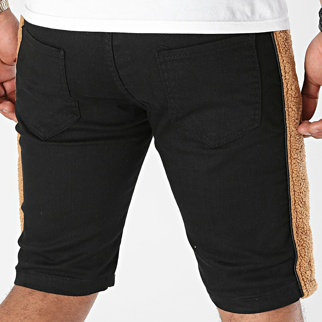Meilleure vente 😍 Short Jean A Bandes Fourrure P516 Noir Marron de Black Industry 🌟 5 Meilleure vente 😍 Short Jean A Bandes Fourrure P516 Noir Marron de Black Industry 🌟 – Image 4