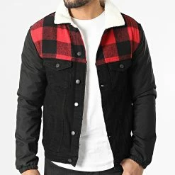 Acheter 🤩 Veste Jean Col Mouton A Carreaux FR-413 Noir Rouge de Black Industry 🔥 -Black Industry Soldes black industry 294559 FR 413 BLACK 20211216T122930 03
