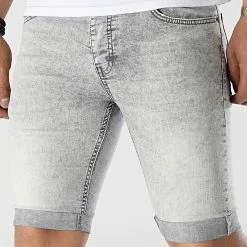 Tout neuf 🔔 Short Jean Skinny 4768 Gris Clair Chiné de Black Industry 🛒