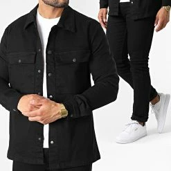 Sortie 💯 Ensemble Veste Jean Et Jean Slim 45759 Noir de Black Industry 🥰