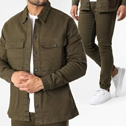 Bon marché ⭐ Ensemble Veste Jean Et Jean Slim 45793 Vert Kaki de Black Industry 🥰