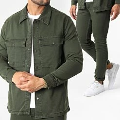 Meilleure affaire 🛒 Ensemble Veste Jean Et Jean Slim 75793 Vert Foncé de Black Industry 👏